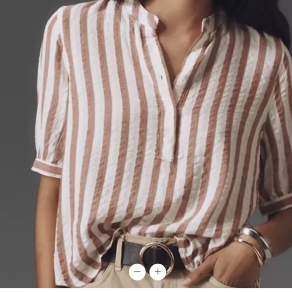 cloth & stone Tops - Cloth and Stone Striped Short Sleeve Top in White and Brown - size small